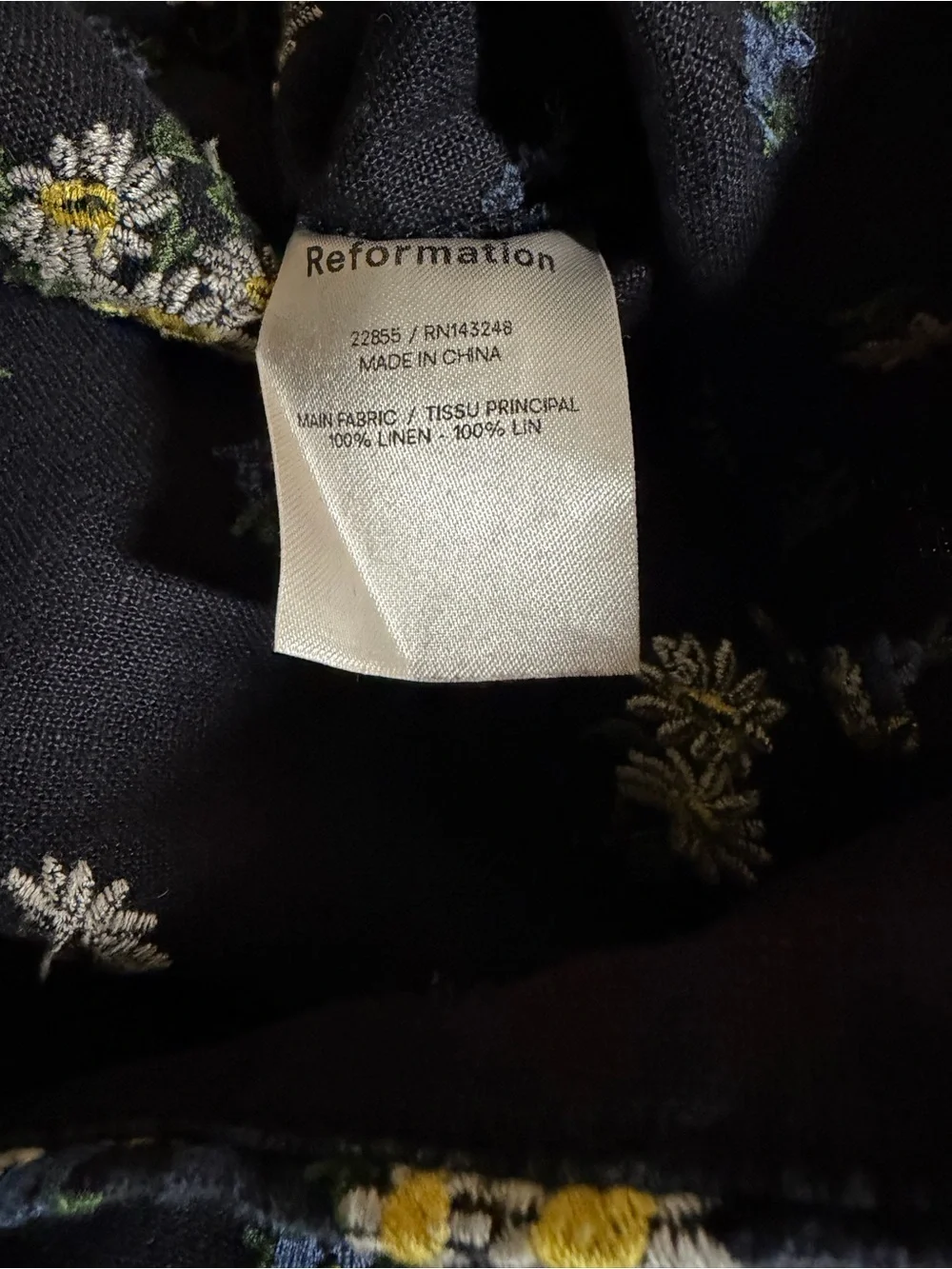 Reformation Women's Black  Embroidered Daisy Floral Linen Pants Size 10
